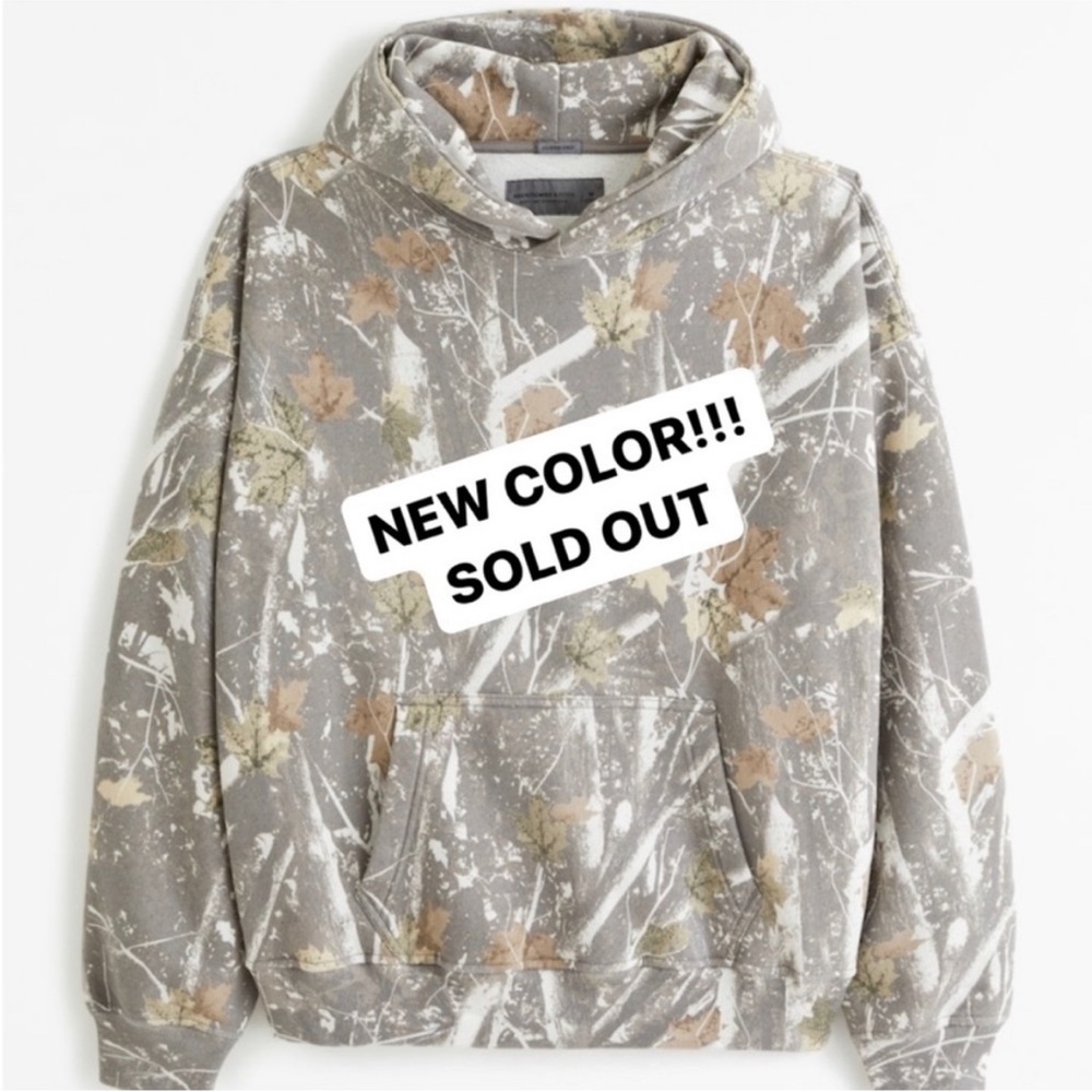 Abercrombie Essential Popover Hoodie, Grey Camo Size L